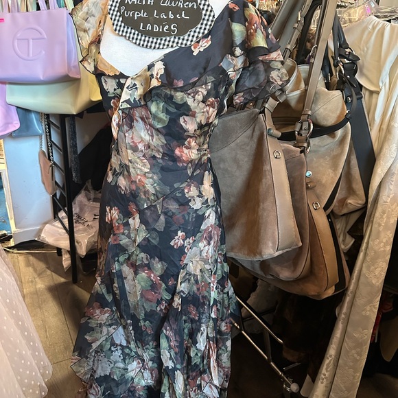 Ralph Lauren Purple Label Brienne Crinkle Chiffon Evening Dress - zipper broken - Picture 5 of 12